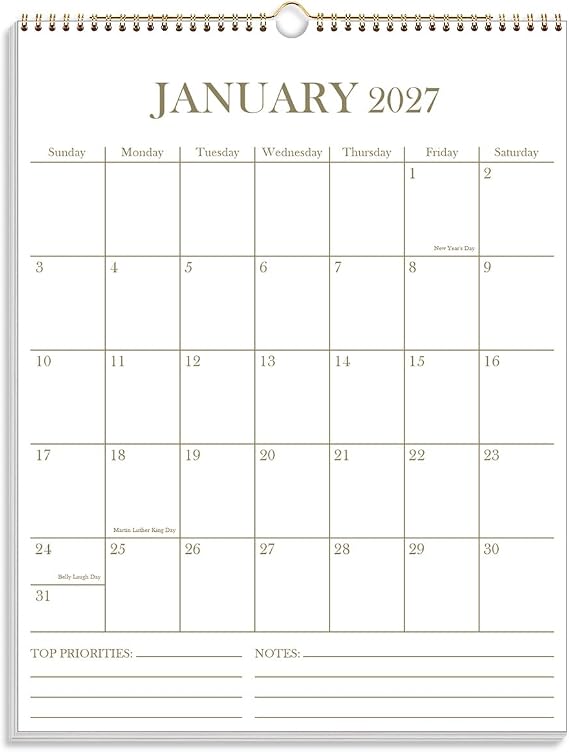 2027-2028 Wall Calendar - 18 Months Calendar from January 2027 - June 2028, Calendar 2027-2028 with Thick Paper, 8.5" x 11", Vertical Calendar, Golden