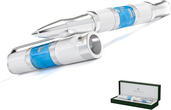 Monteverde USA Regatta Sport Rollerball Pen, Santorini White and Blue Premium Resin, Refillable Rollerball Pen, Standard Rollerball Refills