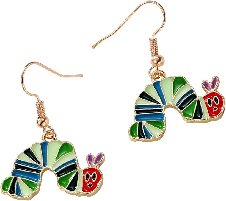Cute Caterpillar Dangle Earring Funny Golden Plated Drop Dangle Teacher Read Earring for Women Back to School