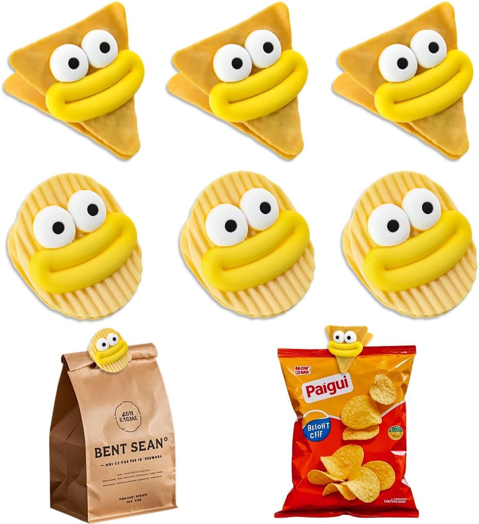 6 PCS Cute Chip Clips Food Bag Sealer Sealing Clips, Potato Corn Chip Clips Funny Sealing Clip for Kitchen Food Storage, Snacks Bag Sealer Bread Bag Clips Sealing Clip Yellow