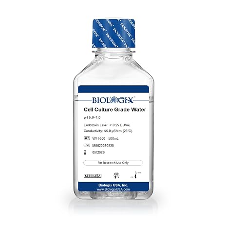 Lab Cell Culture Grade Water, Sterile Laboratory Buffer, 500mL | Endotoxin <0.25 EU/mL, Used in Preparation for Various Laboratories High-Purity Solutions