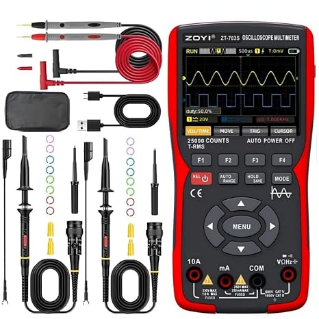 ZT-703s Handheld Dual-Channel Oscilloscope 25000 Counts Multimeter 50MHZ Multifunctional Measurement Tool Color Screen for Automotive Repair 3 in 1 Ampere-Ohm Voltmeter