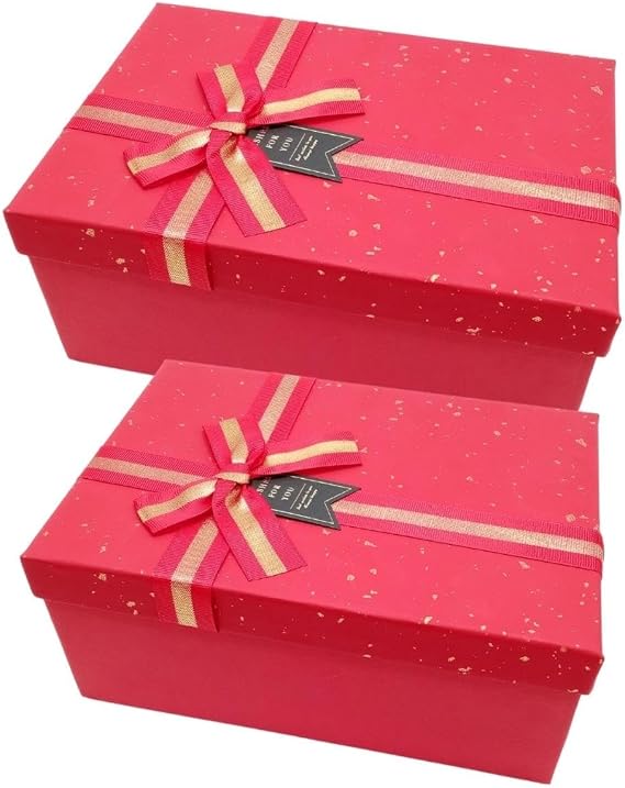 Lüks Kırmızı Kurdelalı İkili Hediye Kutusu 21/19 cm