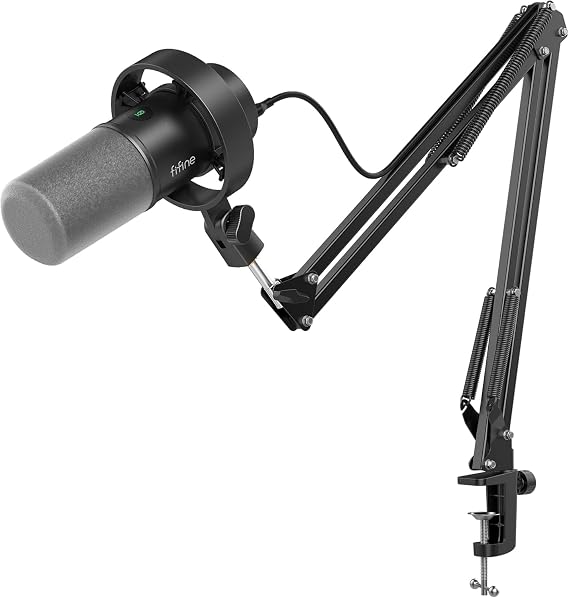 FIFINE Dynamic Microphone, USB/XLR Microphone, PC Set, Unidirectional, Volume Adjustment, Mute Button, Voice Monitoring, Arm Included, Audio Interface/Audio Mixer/PS4/PS5 Compatible, Game Commentary