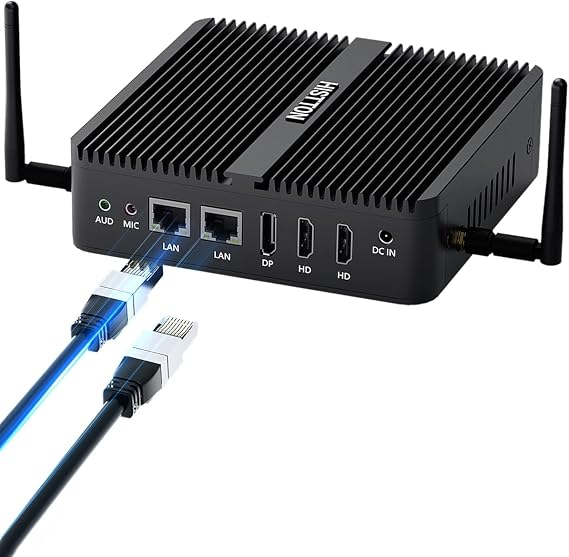 HISTTON N100 Mini PC Fanless Industrial PC, Alder Lake N100 3.4GHz | 8GB DDR4 RAM 256GB NVMe SSD,Mini PC Win 11 Pro, WiFi 6 BT 5.2, Dual LAN, 4K Triple Display