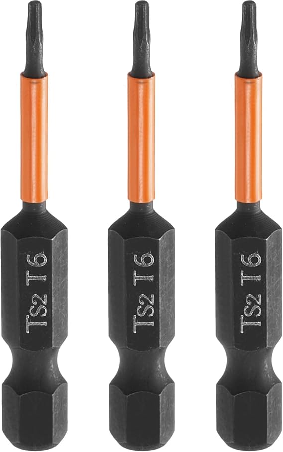 HARFINGTON T6 Torx Head Screwdriver Bit 2" Long 1/4" Hex Shank 3 Pcs | Magnetic No Hole Tamper Proof 6 Point Star Screw Driver Drill Bits,50mm,Phosphate S2 Steel Industrial Power Tools