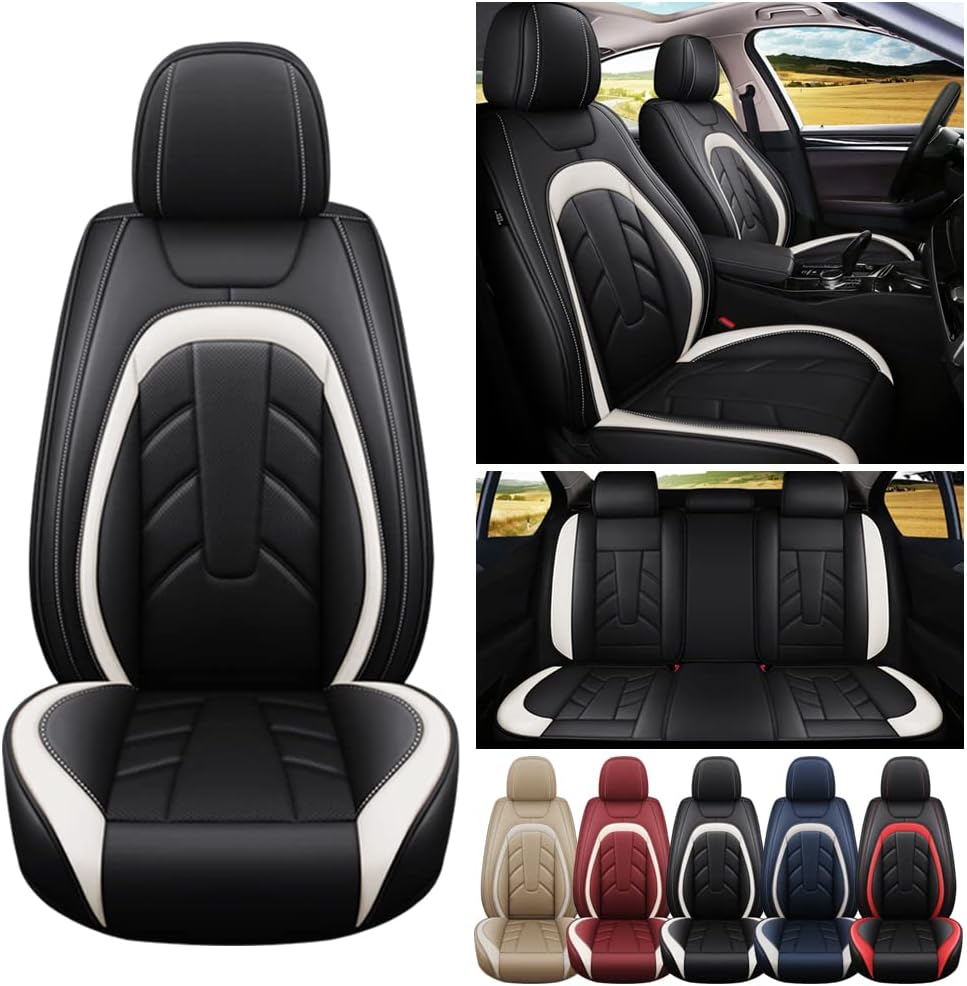 Car Seat Cover Fit for Suzuki Grand Vitara 1997-2018 Full Coverage Breathable and Waterproof Car Seat Cushion Full Set of Car Interior Accessories Black White Full SetMH30