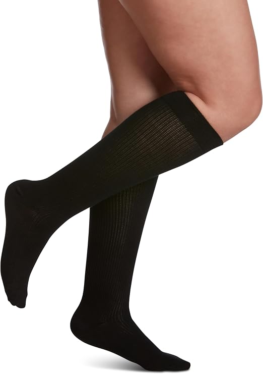 SIGVARIS Women's Casual Cotton 146 - Calf High Medical Compression Socks - 15-20mmHg - A (Small) - Black