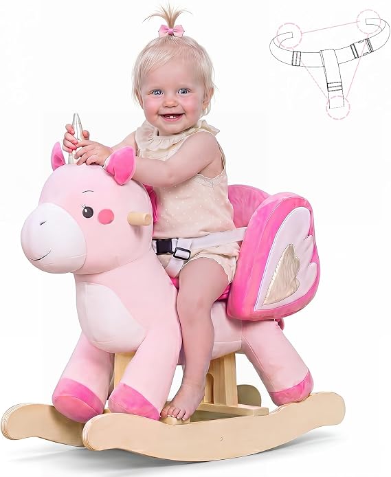 labebe - Baby Rocking Horse, Ride Unicorn, Kid Ride On Toy for 6 Month-3 Year Old, Infant (Boy Girl) Plush Animal Rocker, Toddler/Child Stuffed Ride Toy (Pink)
