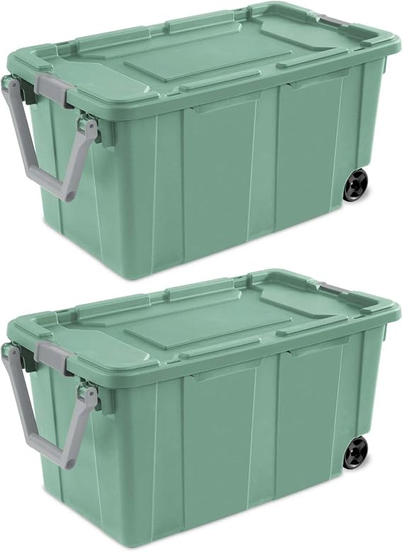 40 Gallon Wheeled Industrial Storage Totes 2 Pack, Rugged Plastic Bins with Latching Lids for Garage, Warehouse & Heavy-Duty Organization