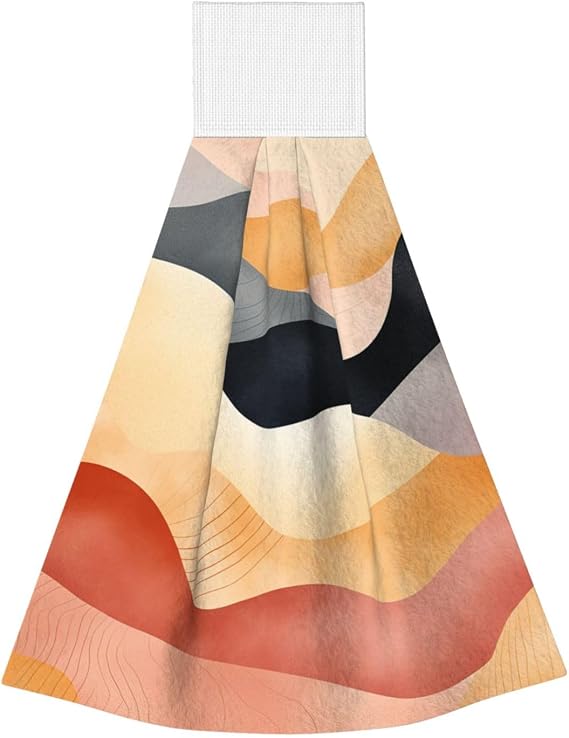 Hanging Hand Towel Soft Absorbent Bath Towel Kitchen Dish Towels with Hanging Loop Fast Drying Tie Towels for Bathroom Kitchen Home Decor Curve