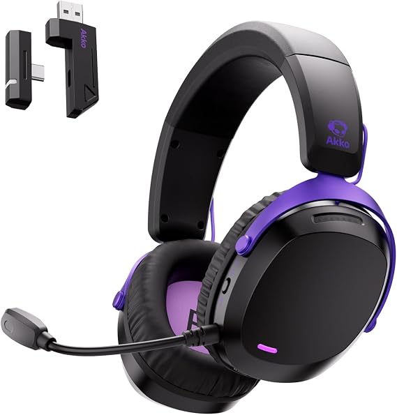 Akko GH300 Wireless Gaming Headphone, Quad-Mode Connectivity Black Headset with 50mm Drivers, Virtual 7.1 Surround Sound, Noise Cancelling Mic, RGB Lights Compatible with Laptop, Desktops
