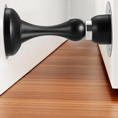 Magnetic Door Stop No Drilling Door Stop with 3D Adhesive Tapes Keep Door Open Door Stainless Steel Screws for Stronger Mount Black