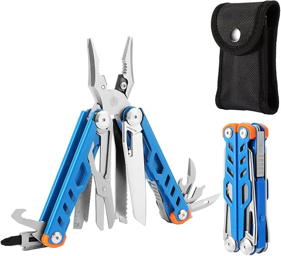 Pocket 15-in-1 Multi tool Pliers with Safety-Lock and Sheath (Blue)