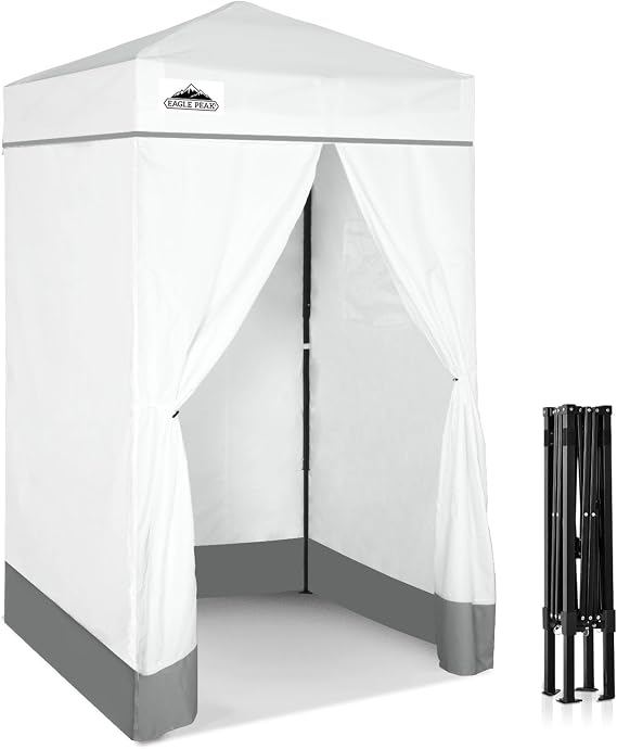 EAGLE PEAK Flex Ultra Compact 1,2x1,2 m Pop-up Canopy, Sun Shelter, Changing Room, Portable Privacy Canopy Cabana for Pool, Fashion Photoshoots, or Camping, White | Pop Up Privacy Tent, Pool Cabana, Outdoor Shower Enclosure, Dressing Room, 250D Fabric, Instant Setup Compact Flex Frame