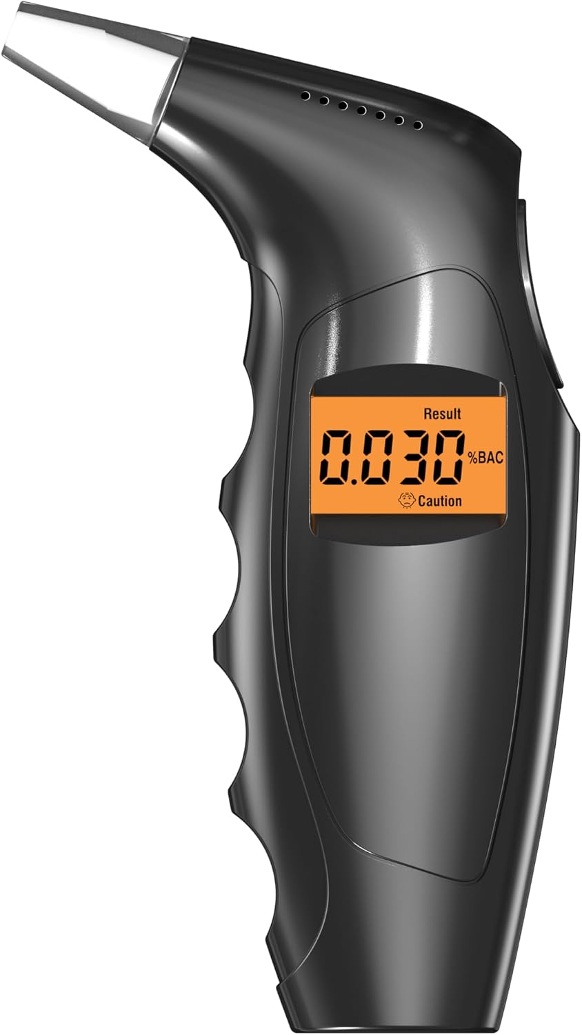 Breathalyzer & Portable Alcohol Tester for Personal & Home Use, High-Accuracy & Fast BAC Measuring, Large LCD Digital Display, Battery Included with 5 Replaceable Mouthpieces