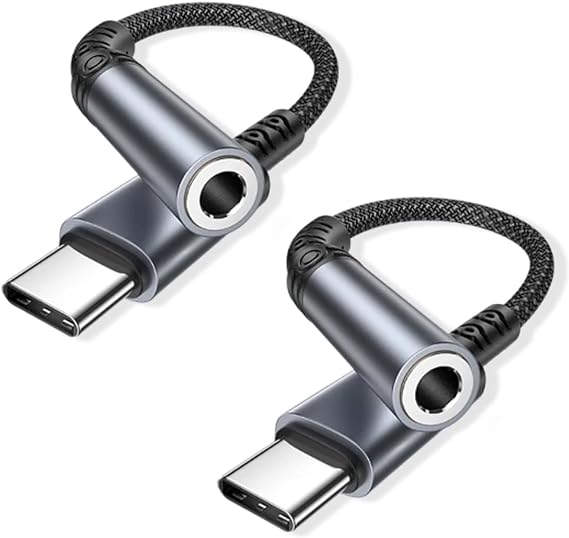 USB C to 3.5mm Audio Adapter 2Pack, Nylon Braided Aux Dongle Cord, Plug and Play, Compatible with iPhone 17/16/15 Pro Max, Samsung S25/S24/S23, iPad Pro, MacBook, Huawei, Xiaomi, for Car/Home/Office