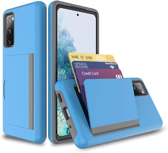 Galaxy s20 FE Case with Card Holder,Silicone Hybrid Protective Wallet Cover Case for Samsung Galaxy s20 FE - Blue