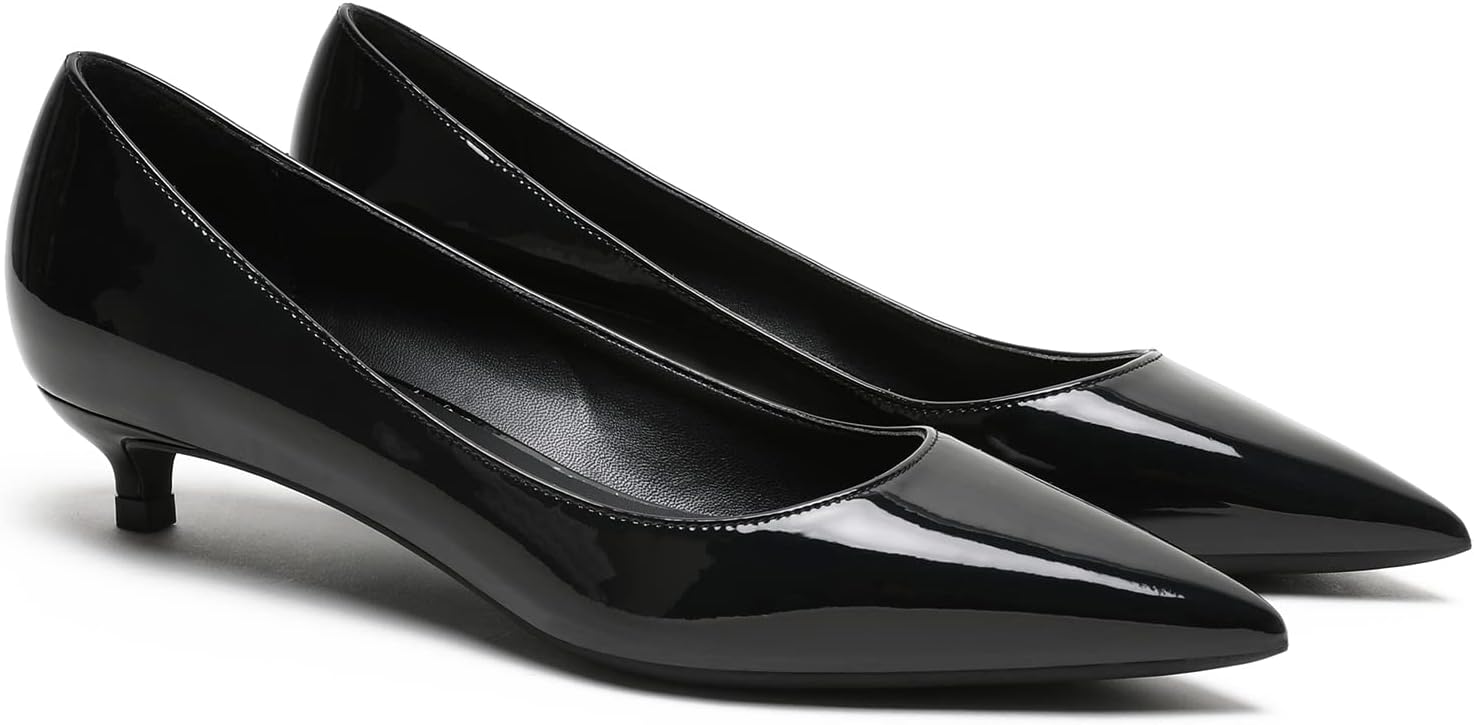 MOOMMO Low Kitten Heel Pumps for Women Pointed Toe Satin Dress Shoes Slip On 1 Inch Low Heel Work Pumps Comfy Basic Casual Office Evening Party Bridal Pump Shoes 4-13 M US