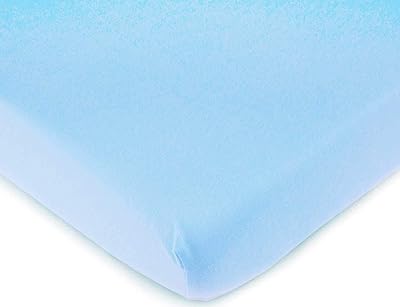 SheetWorld Baby Fitted Square Play Yard Sheet Fits Joovy 38 x 38 inches, 100% Cotton Jersey Hypoallergenic Sheet, Unisex Boy Girl, Organic Baby Blue, Made in USA