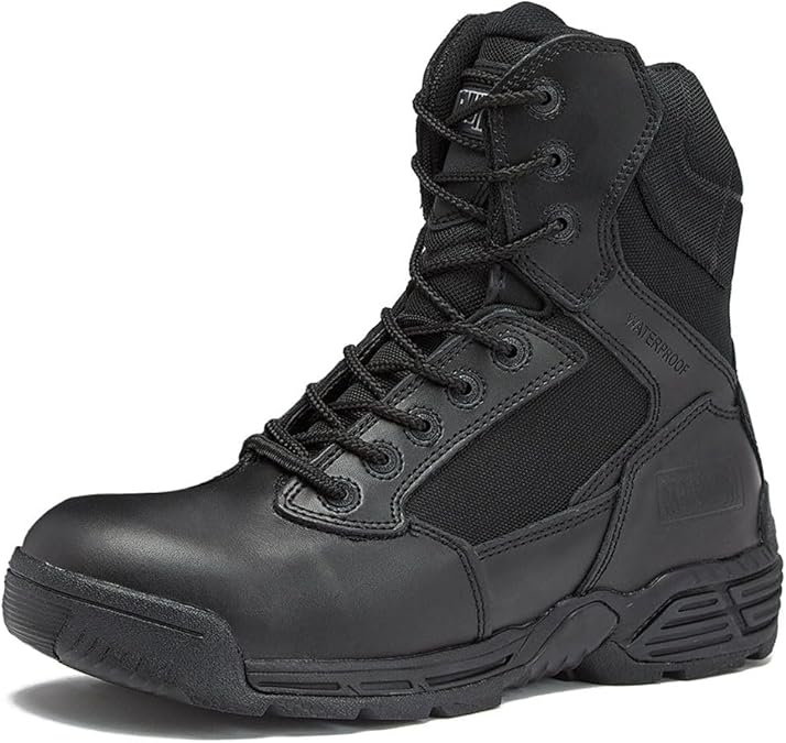 Magnum Stealth Force Waterproof Tactical Boots for Men, Military Combat Boots Men, Black Work Boots with Side Zipper - Back, Extra Wide