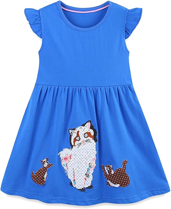 KISSOURBABY Little Girls Soft Summer Cotton Short Sleeve Dresses T-Shirt Casual Cartoon Dress