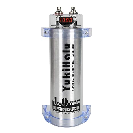 YukiHalu 1.0 Farad Digital Power Capacitor Car Audio Accessories with Digital Voltage Read-Out, Over Voltage Protection, Mounting Brackets Included (1 Farad)