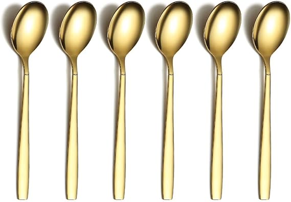 Berglander Gold Teaspoon, Stainless Steel Tea Spoon Dessert Spoon With Titanium Gold Plating 6.5 Inches Pack of 6