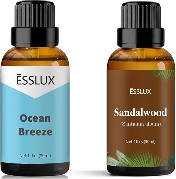 Ocean Breeze & Sandalwood Fragrance Oil - ESSLUX Essential Oils for Diffuser, Candle Soap Making Clean Fresh Scents, Aromatherapy Scented Massage, Perfume for Humidifier Home Fragrance