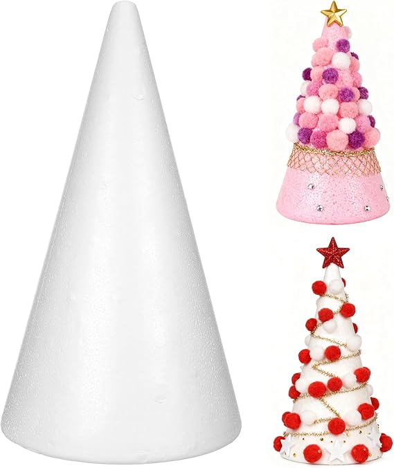 Foam Cones 34.5cm White Christmas Tree Polystyrene Cones Floral Arrangement Foam Block Shape for Wedding Table Centerpiece Arts Crafts Supplies 1pcs