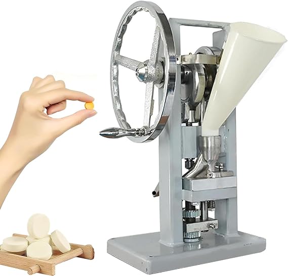 Manual Tablet Punch Press, 12mm Pill Tablet Press Machine, 0-6mm Thickness Adjustable, 0-2000 Pieces/Hour, Candy Sugar Pill Tablet Press Machine, Tablet Press Machine Powder Granule Tableting Machine