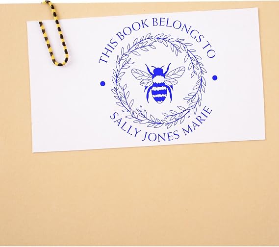 Pre-Inked Customizable Library Return Stamp with Bee Design | Personalized Book Collection Stamper for Teachers & Classroom Books | Self-Inking Bookplate Template for School Library Organization 1-5/8