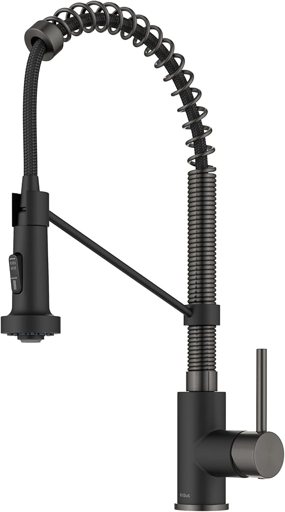 KRAUS Bolden Commercial Style 2-Function Single Handle Pull Down Kitchen Faucet in Matte Black/Black Stainless, KPF-1610MBSB (Pack of 1)