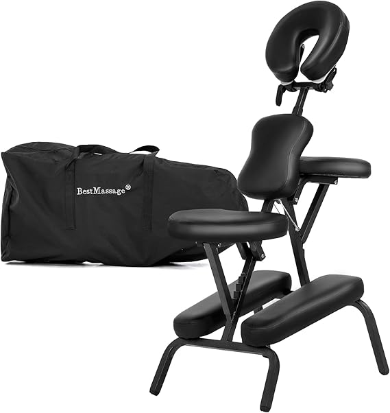 PayLessHere Massage Chair Portable Tattoo Chair Folding Height Adjustable 2 Inch Thick Sponge Light Weight Therapy Chairs Carring Bag Face Cradle Travel Spa Chairs (Black)