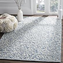 SAFAVIEH Trace Collection Area Rug - 9' x 12', Blue & Ivory, Handmade Wool, Ideal for High Traffic Areas in Living Room, Bedroom (TRC103B)