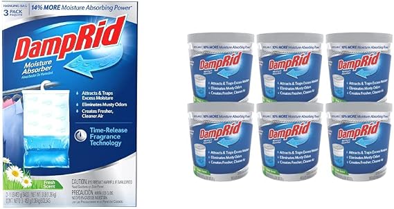 DampRid Hanging and Refillable Moisture Absorbers (3 Pack and 6 Pack) - Eliminates Musty Odors, Creates Fresher Air