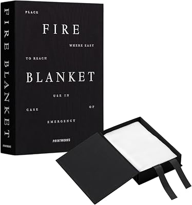 PrintWorks Black Fire Blanket for Home Emergency Safety Cover in Stylish Discreet Book-Style Storage Box