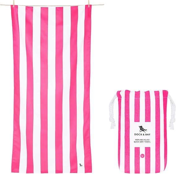 Dock & Bay Quick Dry Beach Towel - Cabana - Phi Phi Pink - Large | Sand-Resistant, Includes Travel Bag, Lightweight & Compact, 100% Recycled DryQ Fabric, Large (160x90cm, 63x35")