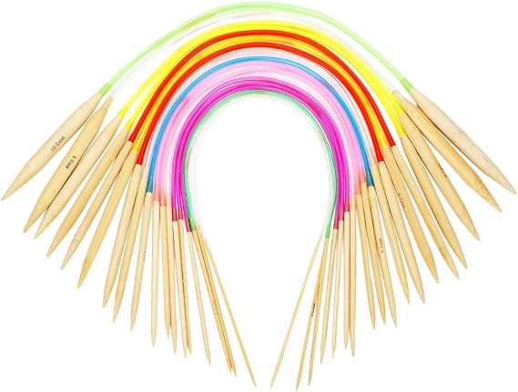 18 Pairs Circular Knitting Needles Set, Vancens Premium Bamboo Knitting Needles with Colorful Plastic Tube, 5 Kind of Tools for Weave are Included, 18 Sizes: 2mm - 10mm, 16 Inches Length
