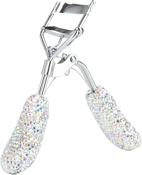 Bling Rhinestone Eyelash Curlers Stainless Steel Natural and Long Lasting Eyelash Fit for All Eye Shape Curved Lash Curler (AB Color)