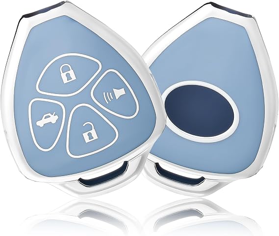 OFFCURVE Key Fob Cover for Toyota, Car Key Case for Toyota 2009-2016 Venza/Camry 2007 2008 2009 2010 2011/Corolla 2009-2010Car Smart Key Accessories Holder Protector, Blue | Car Key Cover Case Fit for Toyota 2007-2011 Camry 2008-2013 Avalon Corolla 2009-2016 Venza 4-button Smart Key, Silver Blue