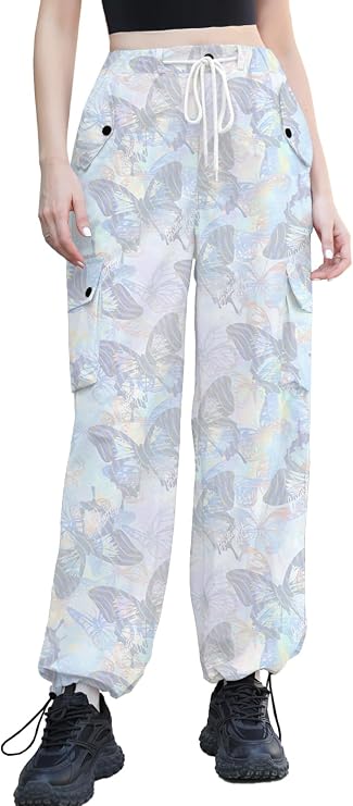 Cromoncent Cargo Pants Girls & Women Parachute Pants Y2K Baggy Rave Clothes Waterproof with Pockets