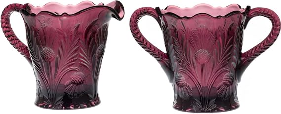 Creamer & Sugar Bowl Set - Inverted Thistle - American Made - Mosser Glass USA (Amethyst)