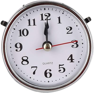 Elinna Clock Movement - 2-12 65mm Classical Clock Quartz Movement Insert Roman Numeral White Face Silver Trim DIY Clock Accessories