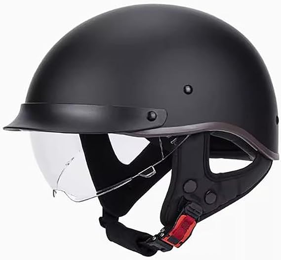 Motorcycle Half Helmet with Sun Visor and Quick Release Strap, Motorbike Half Face Helmet Fit for Cruiser Scooter, DOT Approved Open-Face Motorbike Helmet, for Adult Men Women