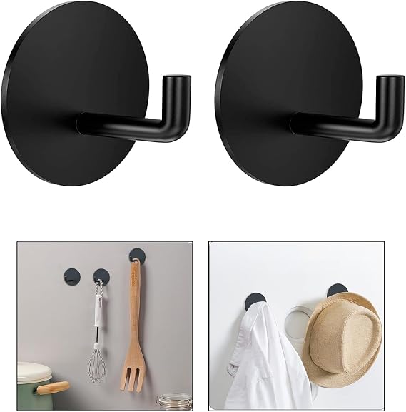 Microcase Yapışkanlı Paslanmaz Çelik Banyo Mutfak Eşya Havlu Vb Metal Askılık Yuvarlak Tasarım - AL4935 2 Adet (Siyah)