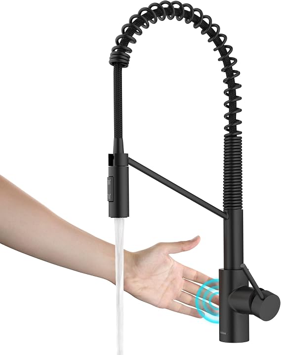 KRAUS Oletto Touchless Sensor Commercial Pull-Down Single Handle Kitchen Faucet with QuickDock Top Mount Assembly in Matte Black