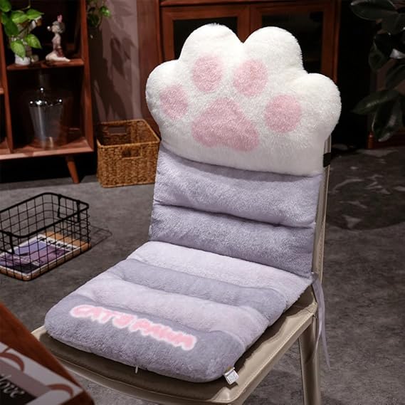 Cat Paw Cushion for Chair,2 in 1 Seat & Back Cushion, Office Seat Pad for Women, Soft Gaming Chair Pad for Desk/Computer, Cute Paw Gift for Kids & Cat Lovers (Grey)