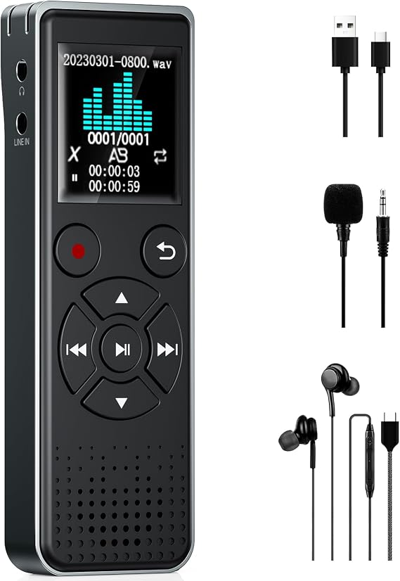 128GB Digital Voice Recorder Voice Activated Recorder for Lectures, Meetings, Interviews - Sound Audio Recorder Dictaphone Recording Device with Playback,MP3 Player,Type C