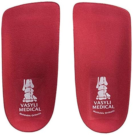 Vasyli Custom 3/4 Length Insoles, Red, Large, Fast & Effective Pain Relief, Solid Biomechanical Control, Firm Density, High Performance Orthotic, Athletes, Overweight Patients, Heat Moldable | Vasyli Custom 3/4 length orthotic insoles: firm-density arch support for work boots and shoes, all-day walking